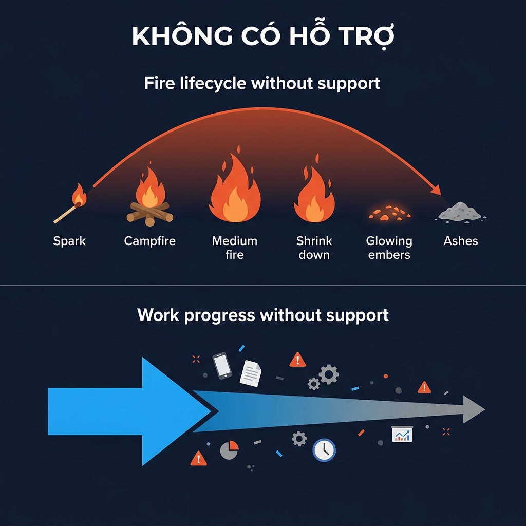 Không có hỗ trợ: năng lượng và hiệu suất suy giảm theo thời gian